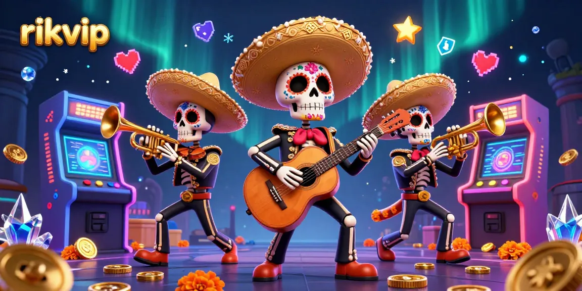 Experience thrilling gameplay with rikvip's vibrant casino-inspired 3D illustration featuring lively characters and dynamic gaming elements.