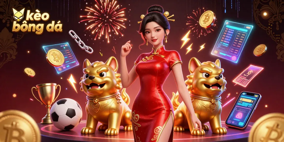 Bet on kèo bóng đá with a glamorous woman surrounded by sports elements and crypto coins.