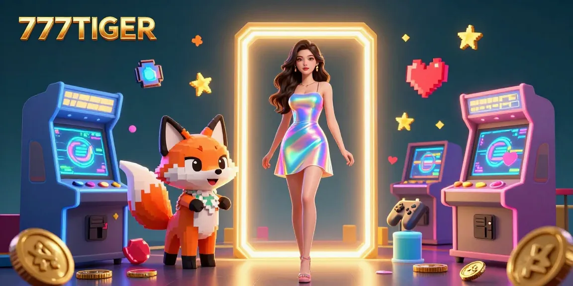Engage in the vibrant 777TIGER casino experience, featuring a dazzling 3D scene rich in interactive gaming elements.