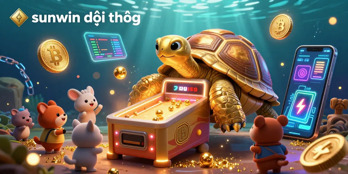 Engage with sunwin đổi thưởng in this dynamic casino scene featuring a golden tortoise pinball machine.