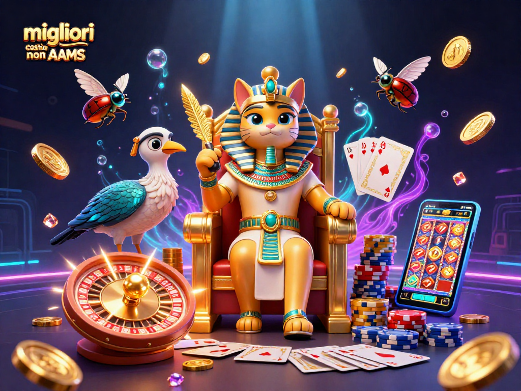 Scommetti nei migliori casino non AAMS con un faraone egiziano e simboli di gioco tra oro e gemme.