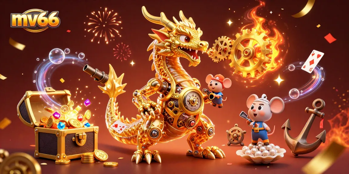 Experience the excitement of mv66 with a golden dragon and underwater treasures, celebrating casino adventures.