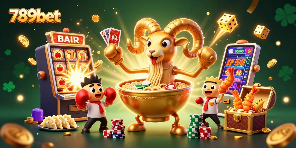 Join the excitement with 789bet as a giant ramen bowl dealer busts a jackpot in a vibrant casino scene.