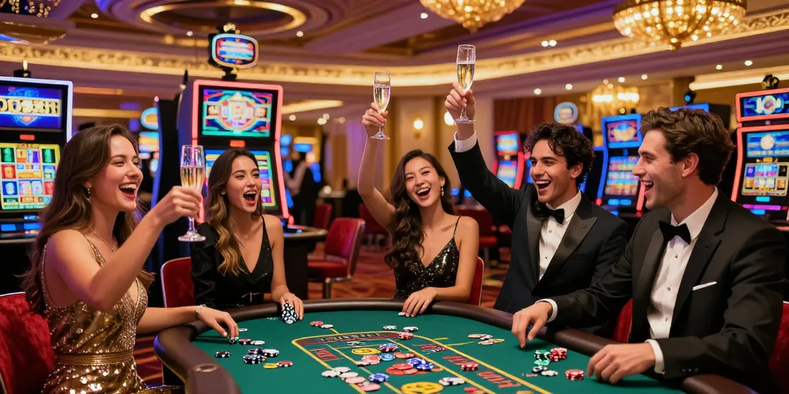 Merayakan kemenangan slot di LUXURY777 Situs Resmi Terbaru dengan suasana kasino mewah.