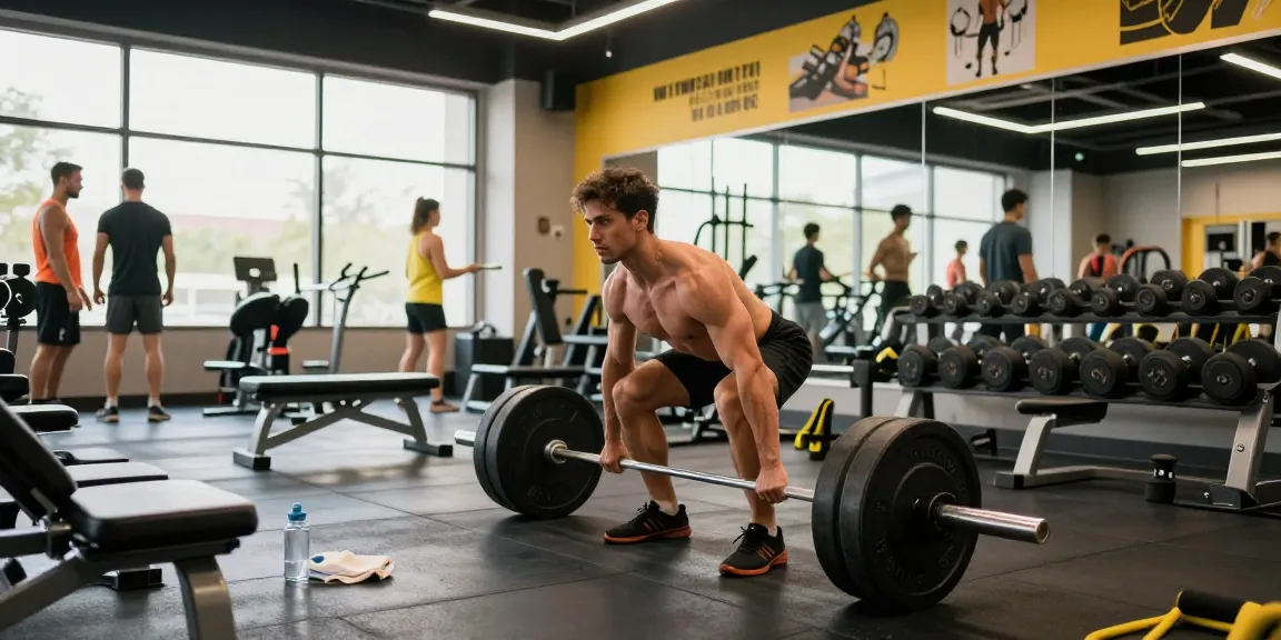 Anabolika Shop fitness scene highlighting a bodybuilder lifting weights in a modern gym, showcasing dedication and strength training.