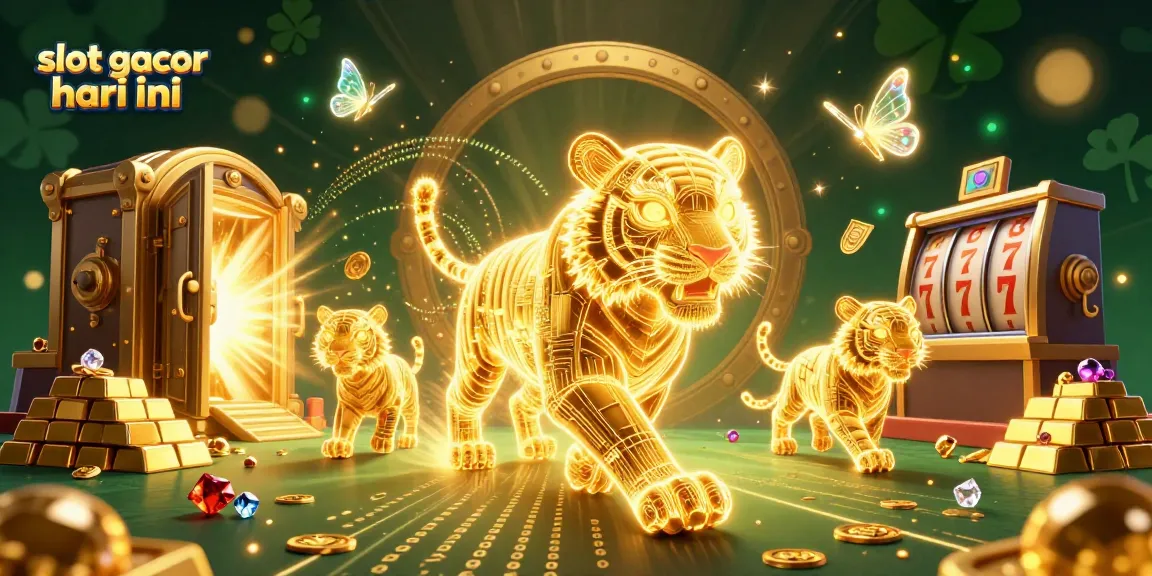 Experience the excitement of slot gacor hari ini with a neon tiger in a vibrant casino filled with treasures.
