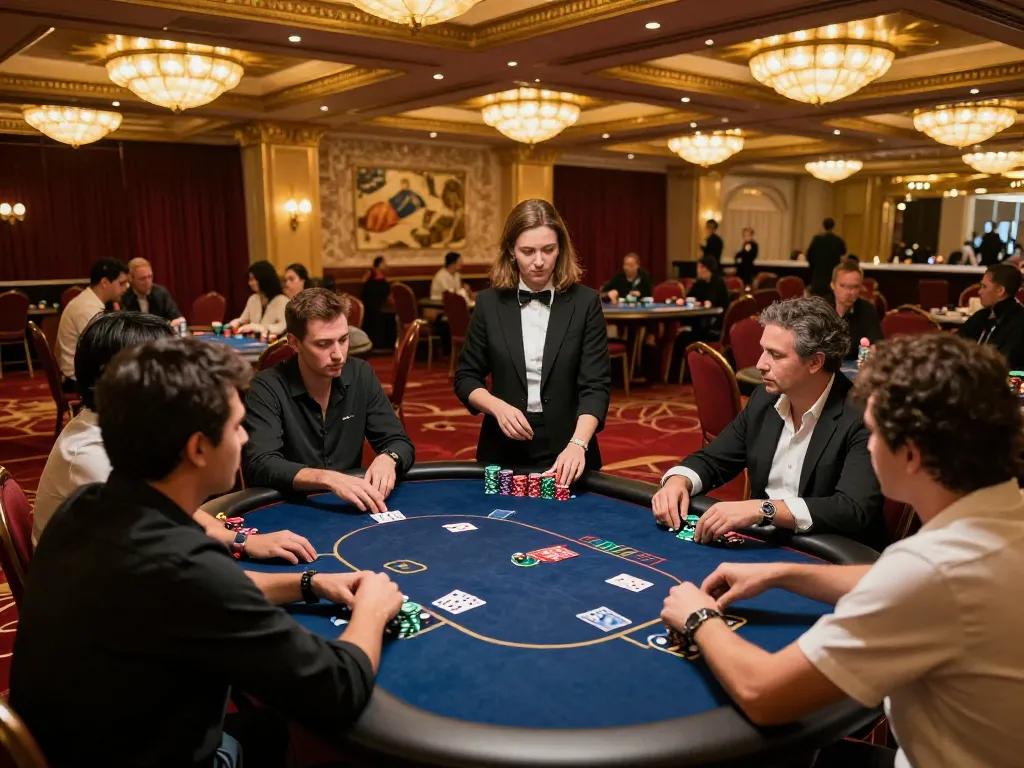 net88 poker players strategizing at a high-stakes table in a luxurious casino