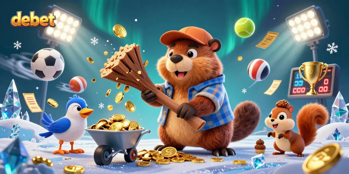 Experience the excitement of debet with a 3D cartoon scene of a beaver and friends in a vibrant casino-themed adventure.