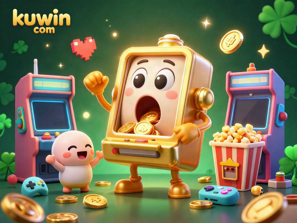 Catching jackpot excitement with kuwin com's golden slot machine in a vibrant 3D casino scene.