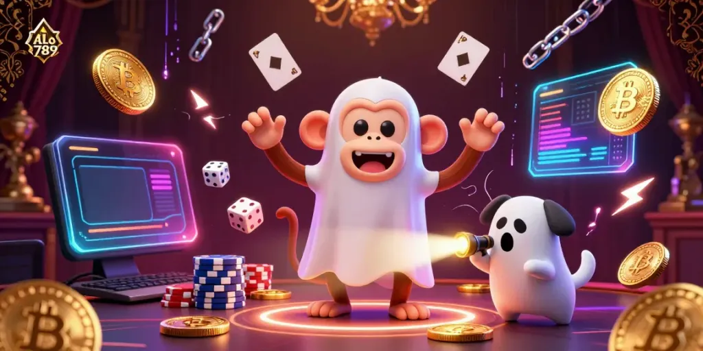 Experience ALo 789's exciting casino atmosphere with a mischievous poltergeist monkey juggling golden items.