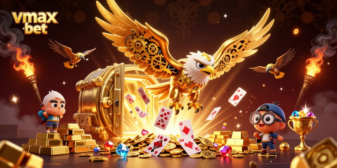 Bet big and shine with vmax bet, as a golden eagle and cards create a winning atmosphere.