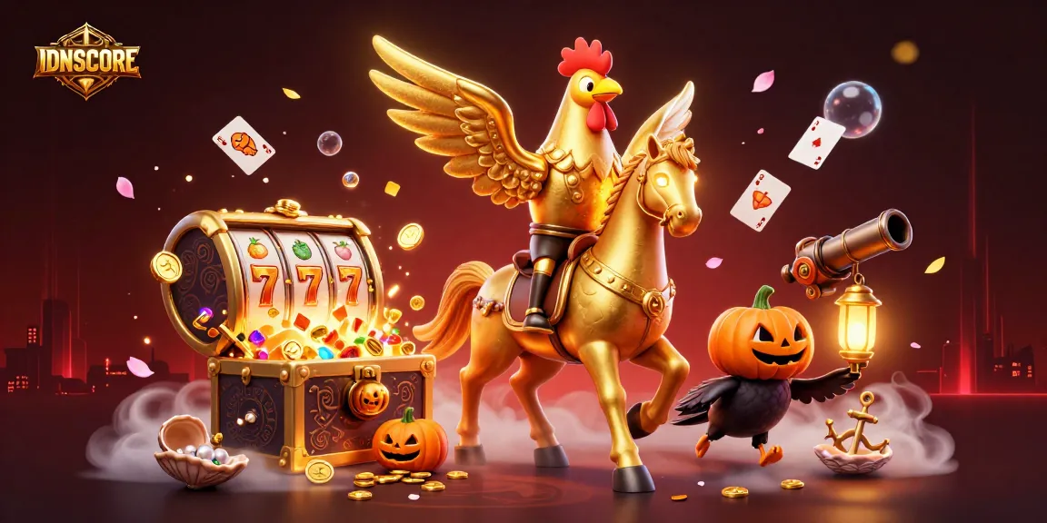 IDNSCORE enchants players with an exciting scene showcasing a golden rooster and ghostly companions amidst a vibrant casino
