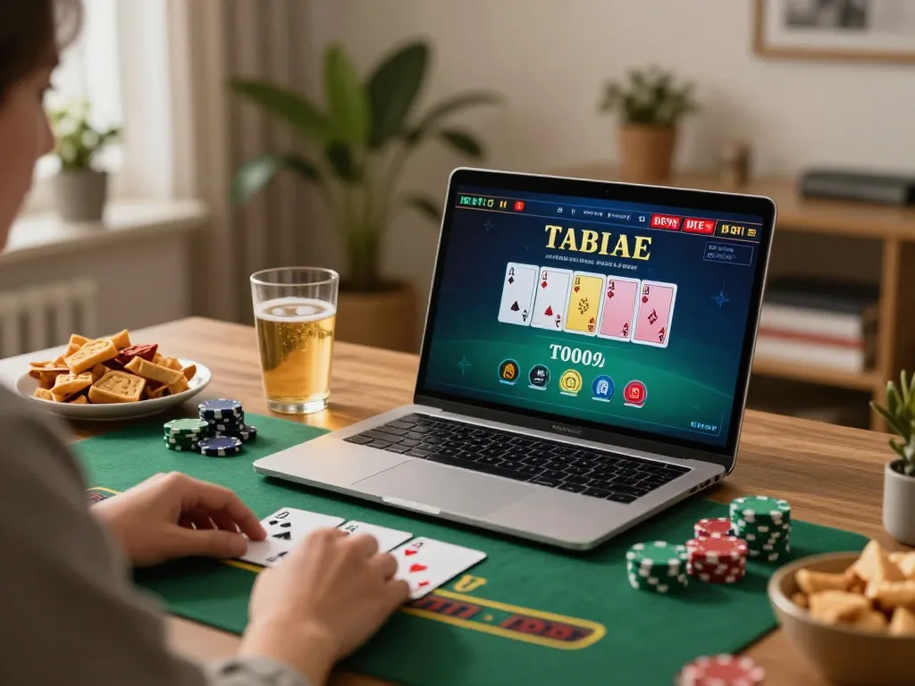Engaging in a live dealer blackjack game on sunwin platform at home, showcasing strategic betting action.