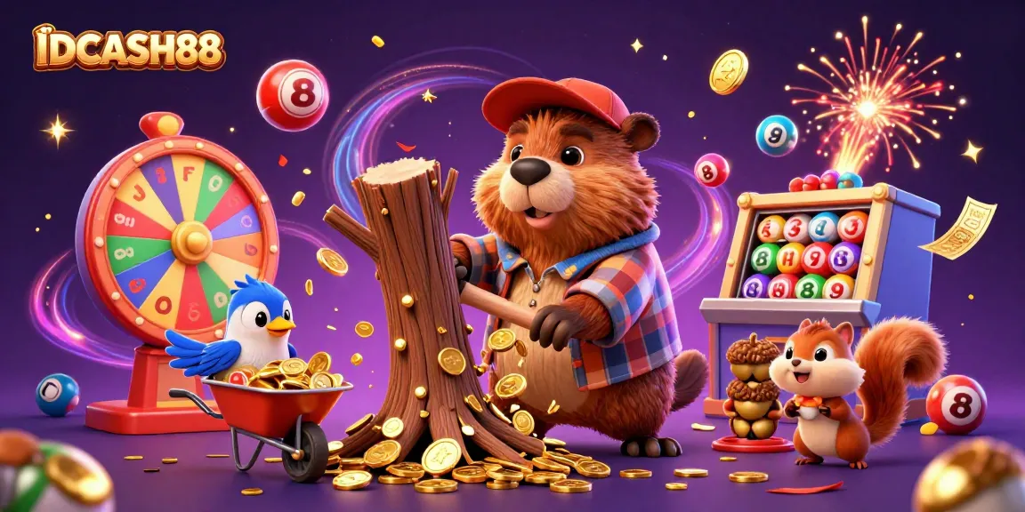 Spin to win at IDCASH88 with a lively scene of golden beaver cashing in coins!