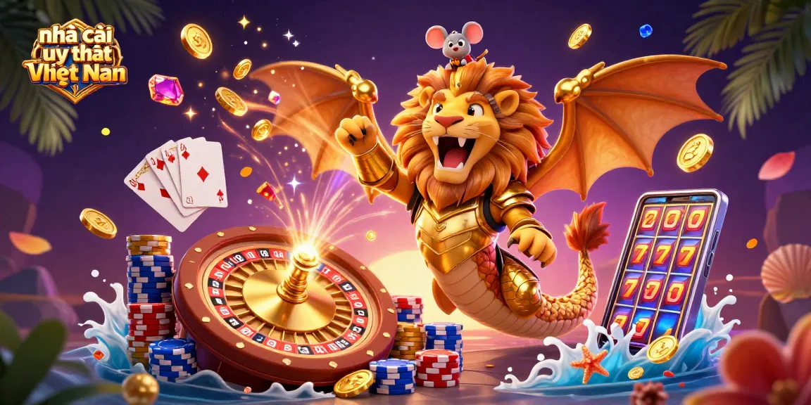 Experience the thrill of nhà cái uy tín Việt Nam with a roaring chimera and vibrant casino elements.