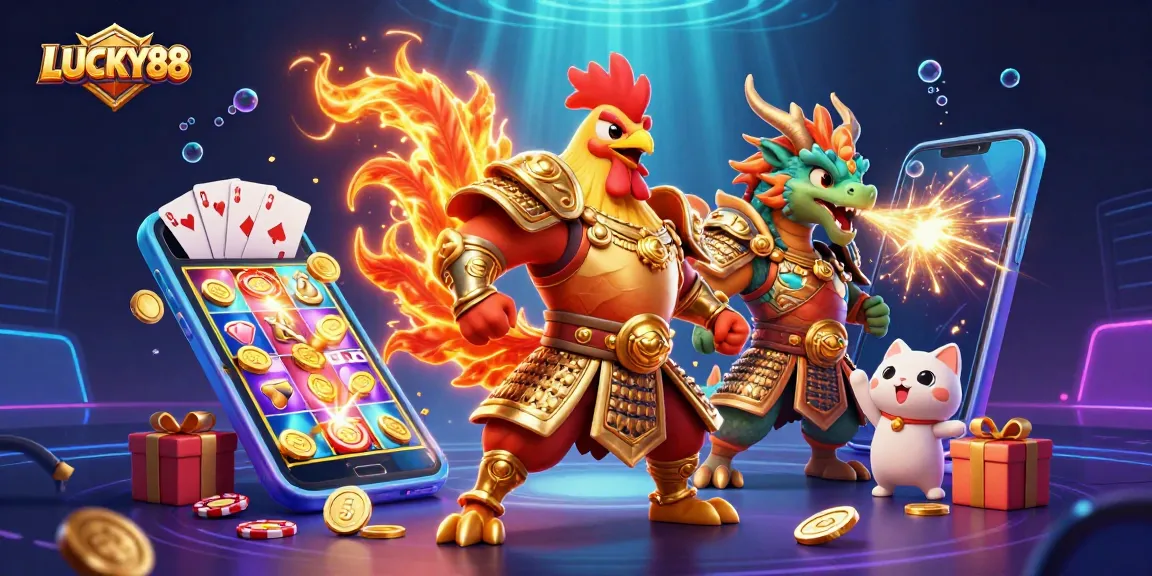 Spin to win with LUCKY88 in this vibrant, dynamic 3D casino illustration.