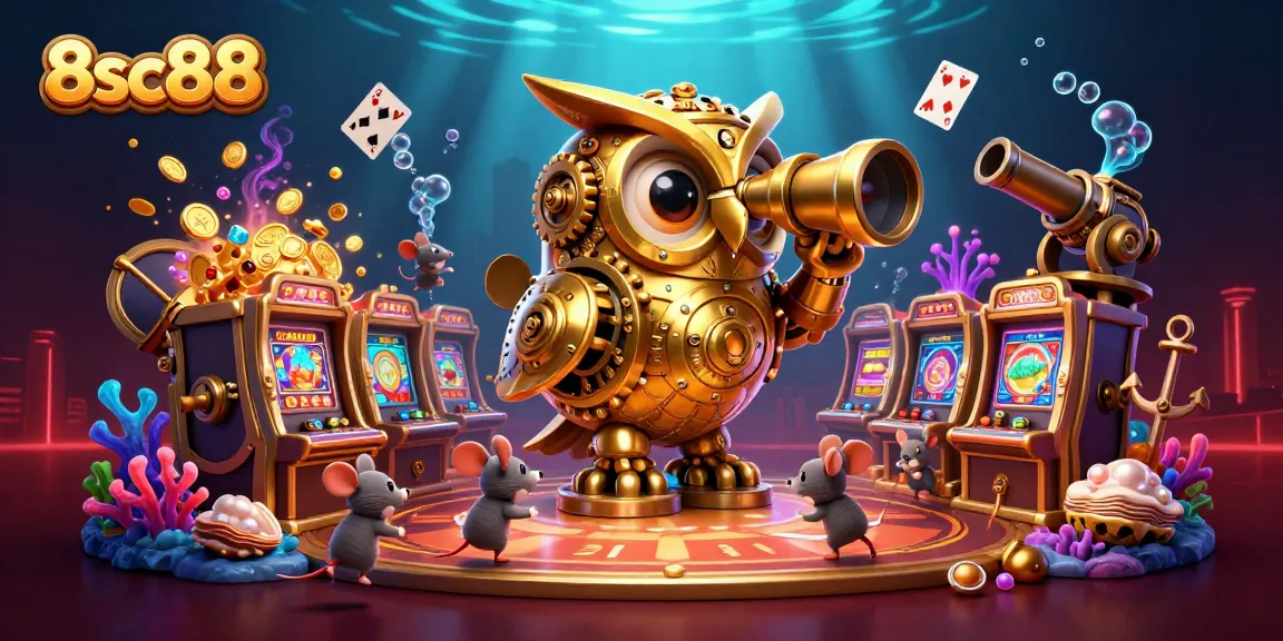 Engage with thrilling 8sc88 casino gameplay in an enchanting scene filled with vibrant visuals and whimsical characters.