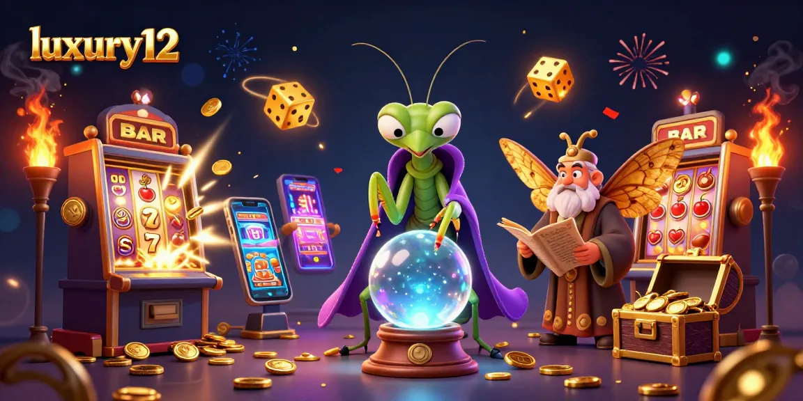 Experience the thrill of winning at luxury12 with vibrant slot machines and fortune tellers amid dazzling effects.