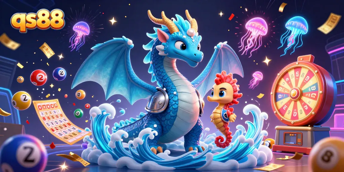Experience exhilarating gaming at qs88 with a vibrant scene of a water dragon, coral knight, and glowing jellyfish.