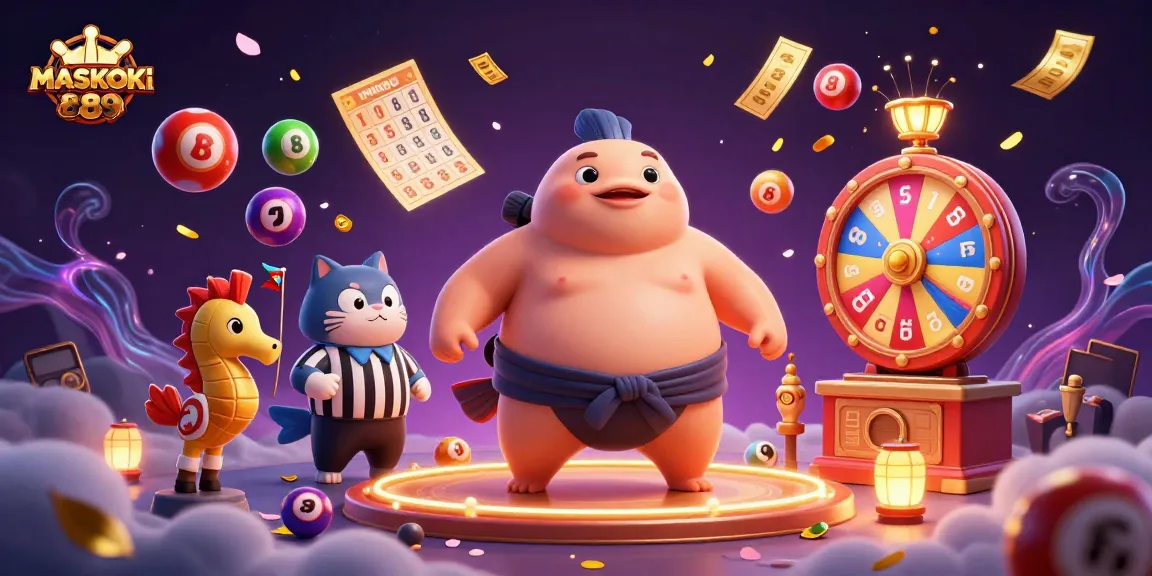Join the excitement at MASKOKI889 with a spirited underwater casino scene featuring vibrant lottery elements.