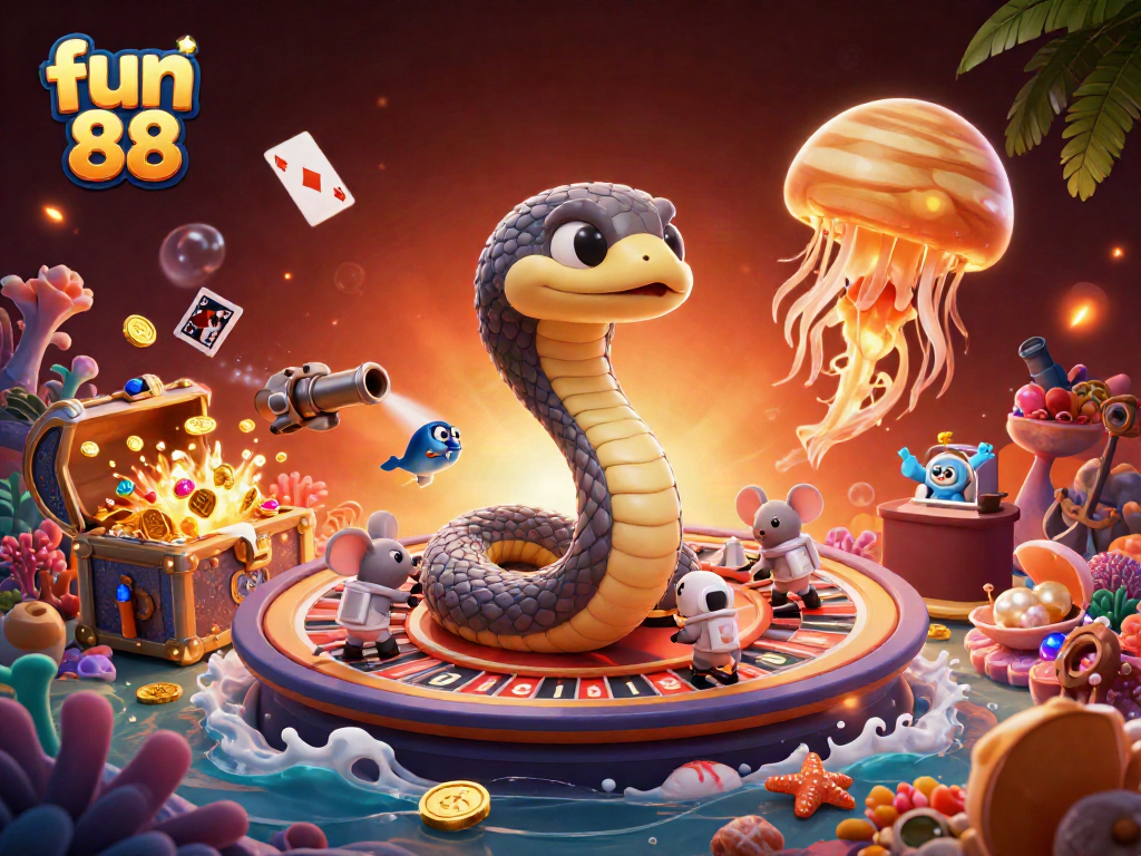 Experience the excitement of fun 88 with cartoon astronauts betting on Saturn's rings as a roulette wheel, amidst vibrant cosmic scenery.