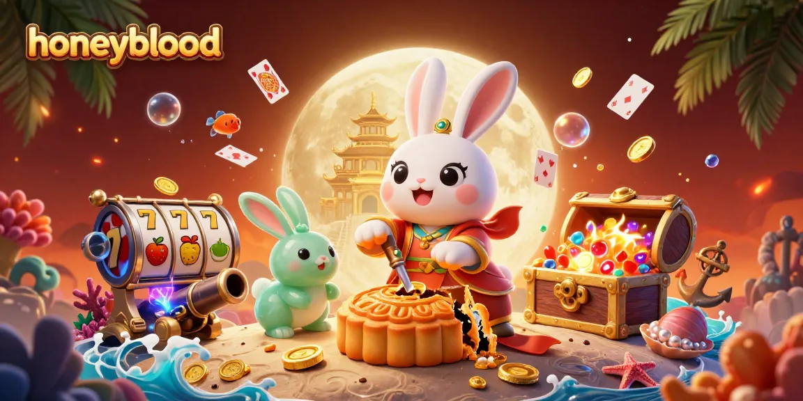 honeyblood reveals a magical 3D casino scene with playful moon rabbit and vibrant gaming elements.