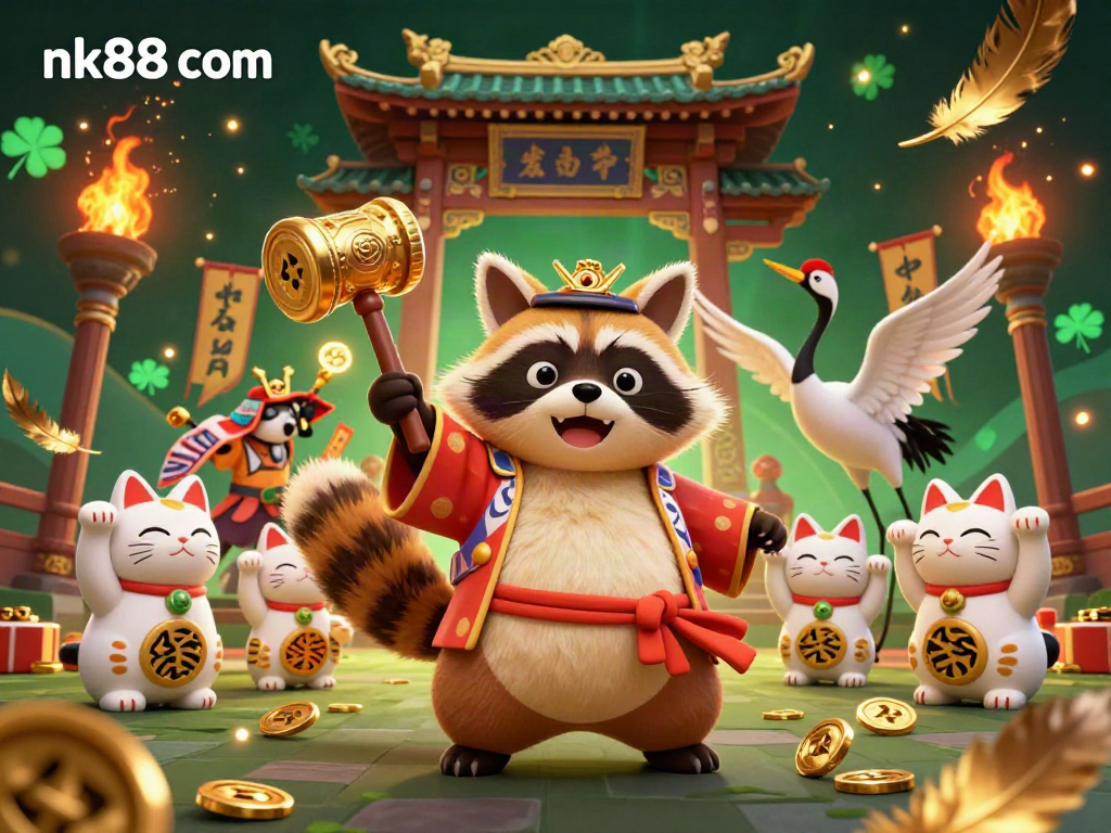 Engage in thrilling gaming experiences with nk88 com, featuring festive characters and exciting casino elements.