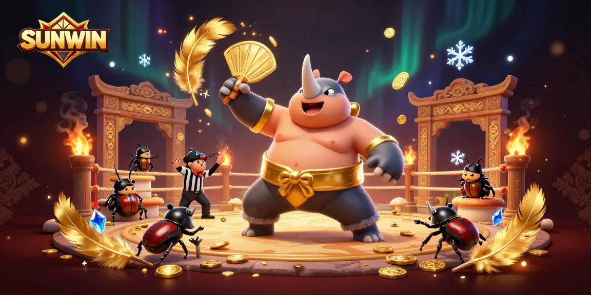 Experience the action of SUNWIN with a beetle champion amidst flying coins.