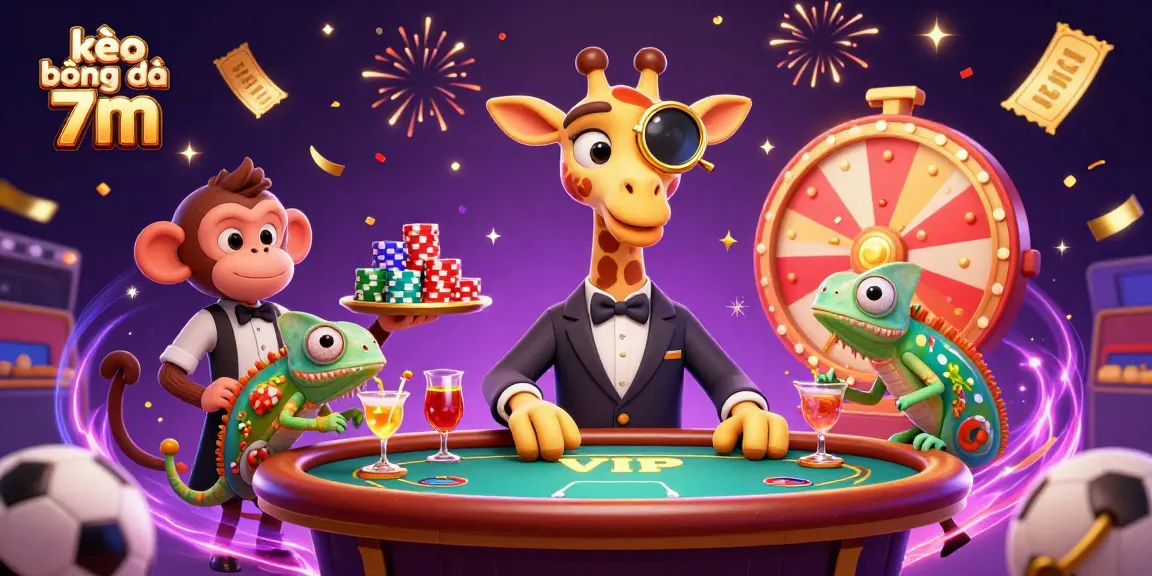 Engage in kèo bóng đá 7m with a high-roller giraffe and festive gambling elements.