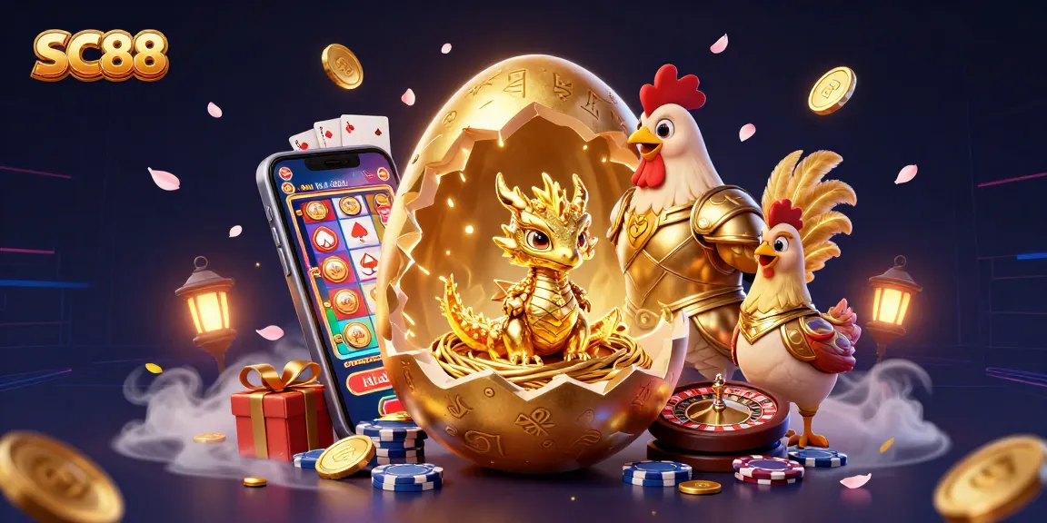 Take a chance with SC88 as the golden dragon emerges from its nest of poker chips in this stunning casino scene.