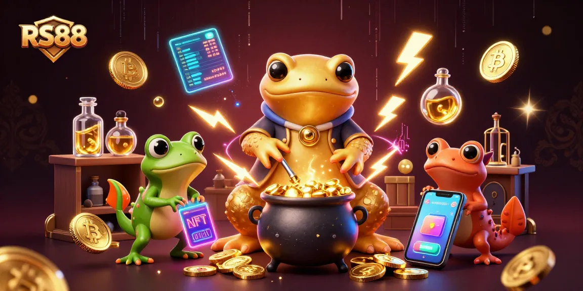 RS88 players engaging with vibrant digital casino elements amidst a 3D fantasy scene.