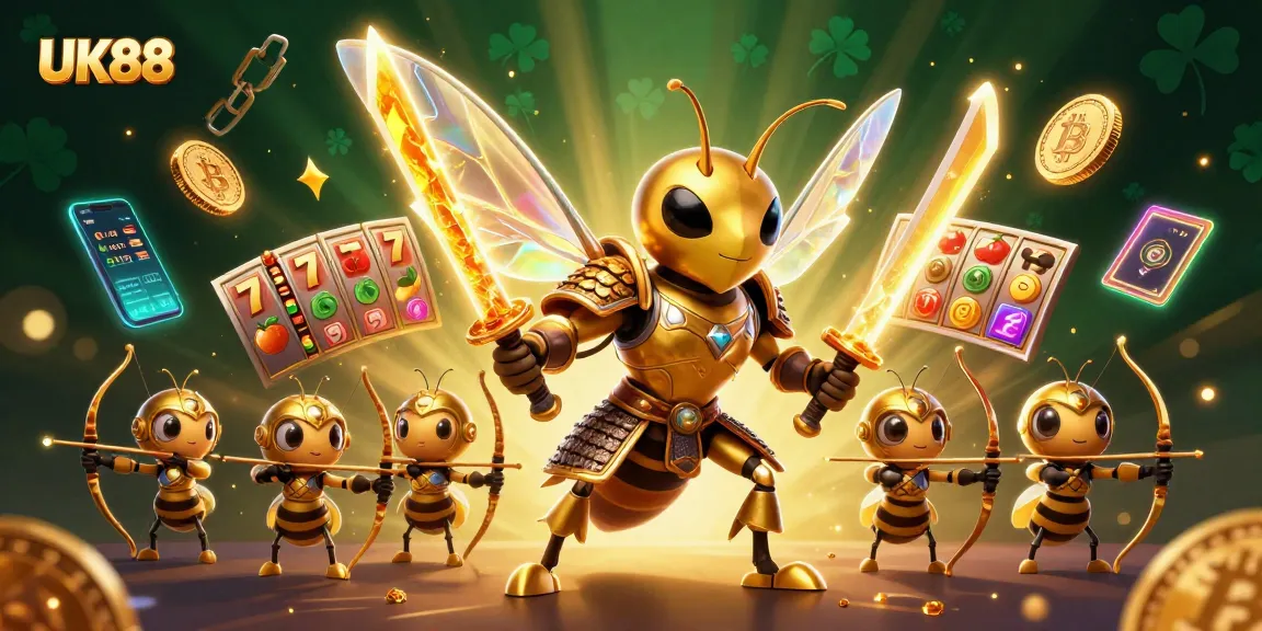 Engage with the dynamic UK88 gaming scene featuring a golden hornet and immersive slot elements.