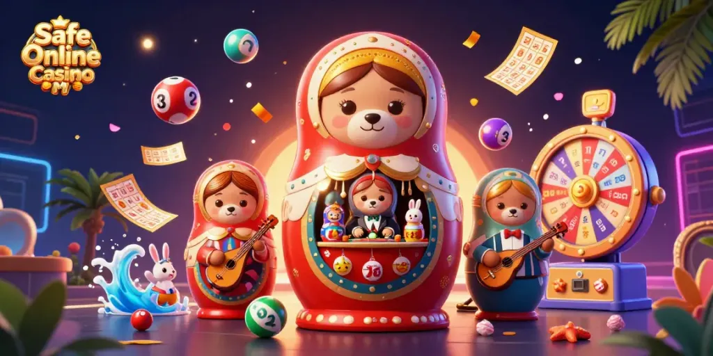 Engage with the thrilling vibe of Safe Online Casino MY featuring cartoon bears and casino elements.