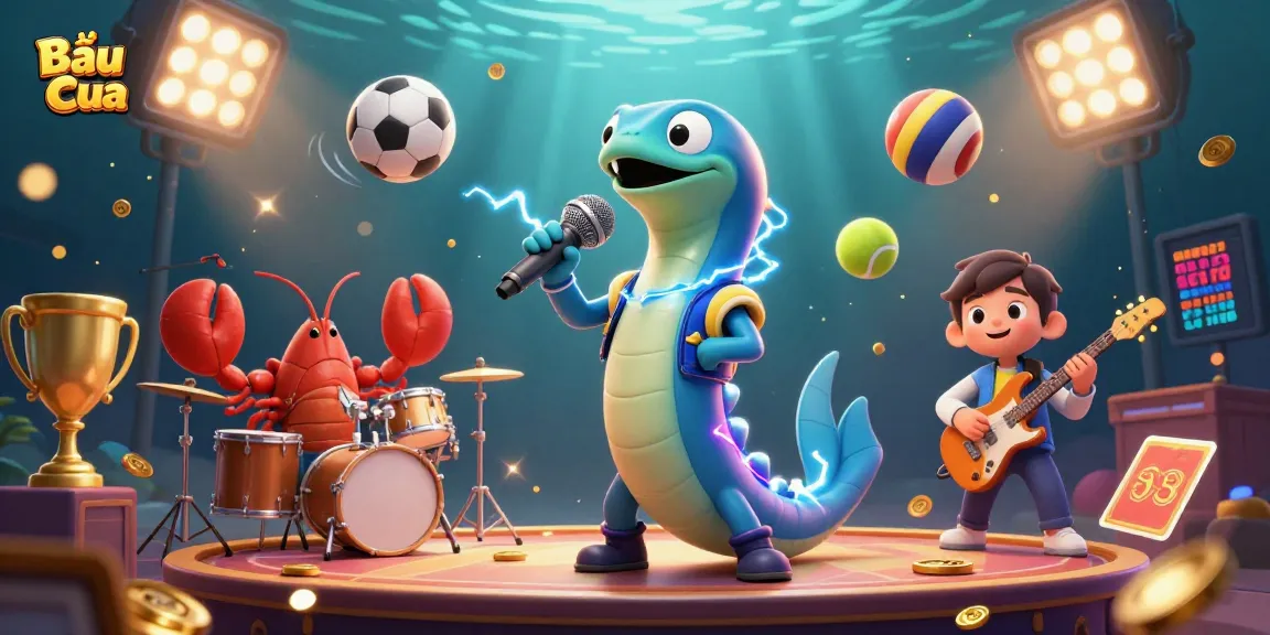 Bầu Cua game scene with dynamic characters playing in an underwater casino, showcasing lively sports elements