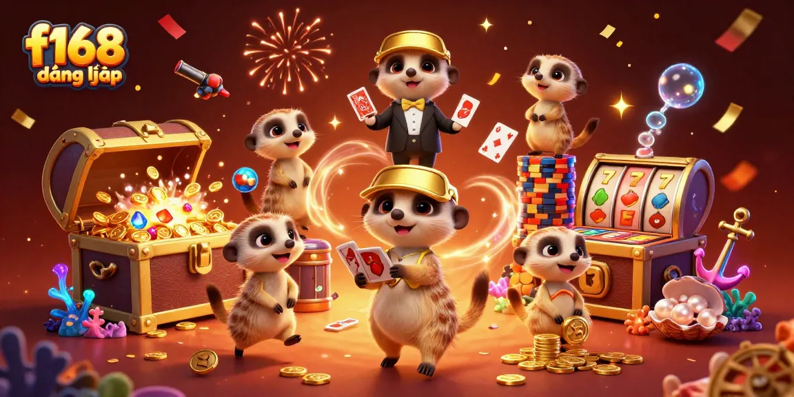Experience vibrant action with f168 đăng nhập in a lively casino scene featuring meerkats and exciting game elements.