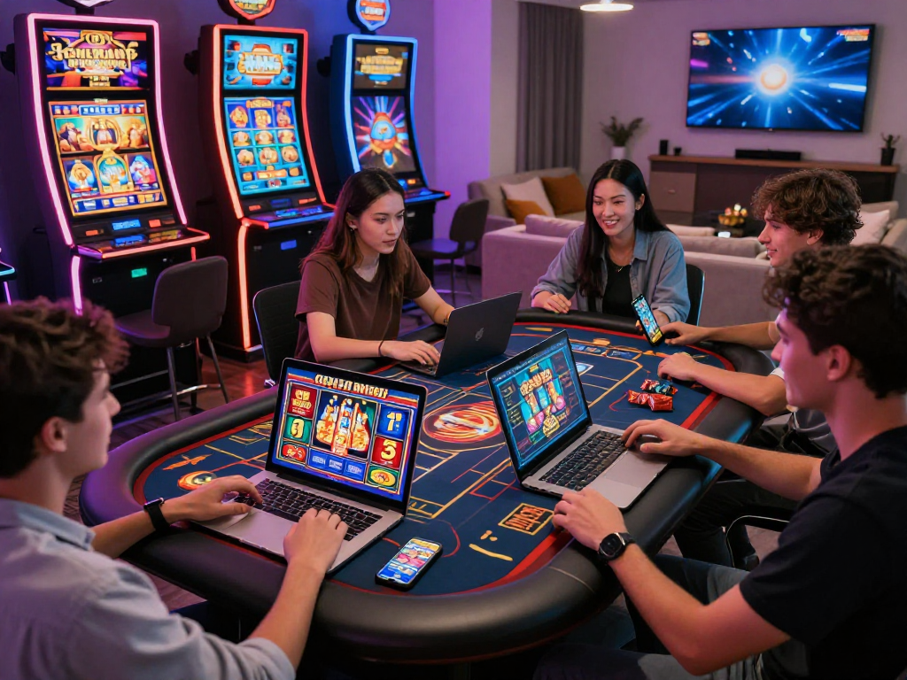 I migliori casino non AAMS: amici che giocano online in un ambiente vivace e moderno