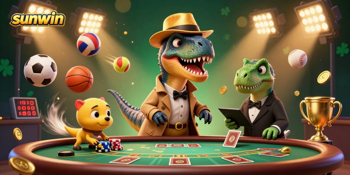 Experience thrilling gaming moments with sunwin as a velociraptor card counter and stegosaurus pit boss engage in a lively blackjack scene.