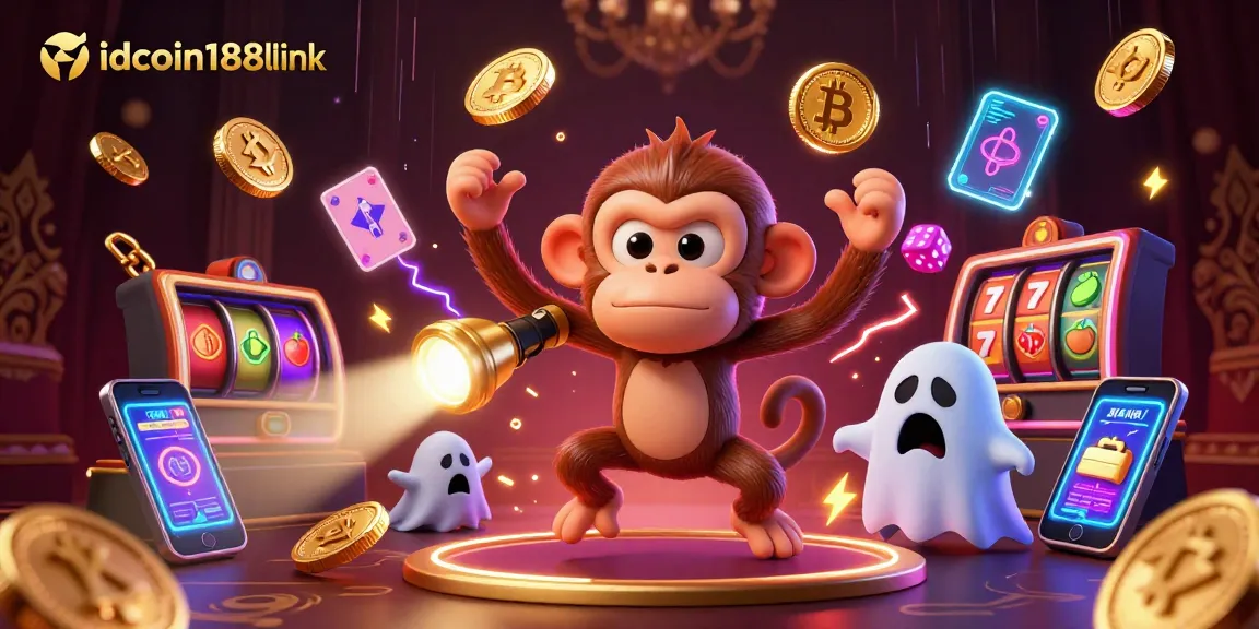Experience thrilling moments with the idcoin188link poltergeist monkey juggling casino treasures in a vibrant haunted setting.