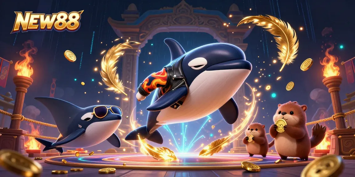 Experience thrilling gameplay with NEW88, featuring dynamic characters and vibrant casino elements.