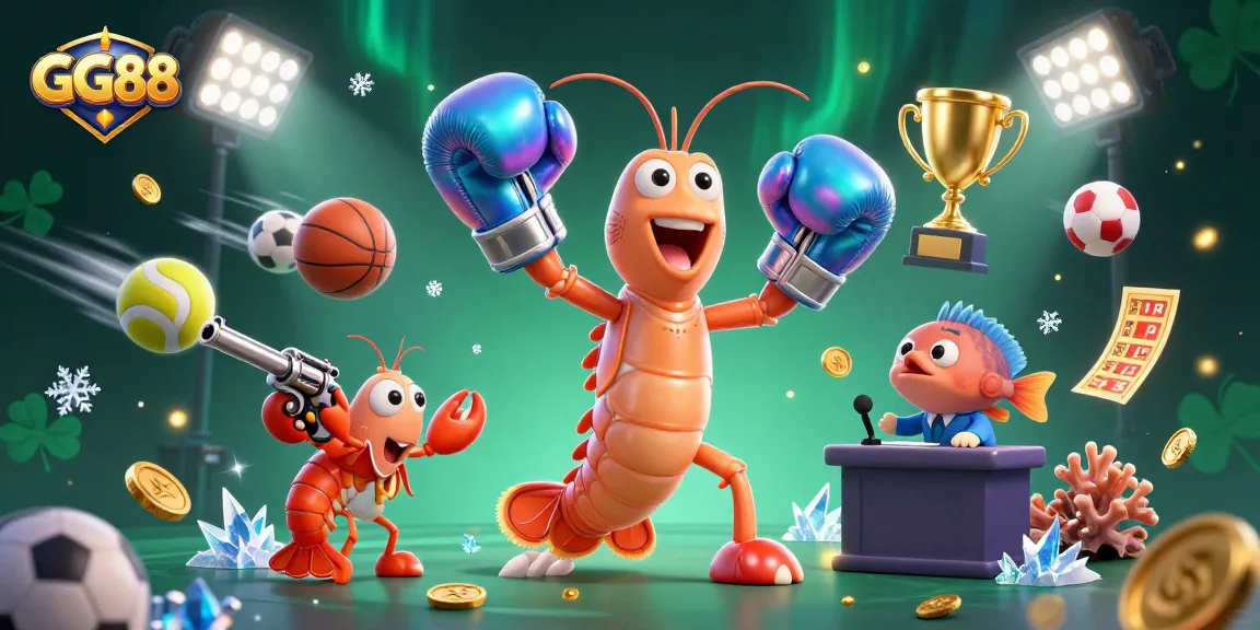 Experience the thrill of GG88 with exciting gaming action in a vibrant 3D illustration.