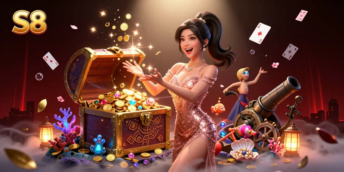 Experience thrilling rewards at S8's games with this vibrant casino illustration.