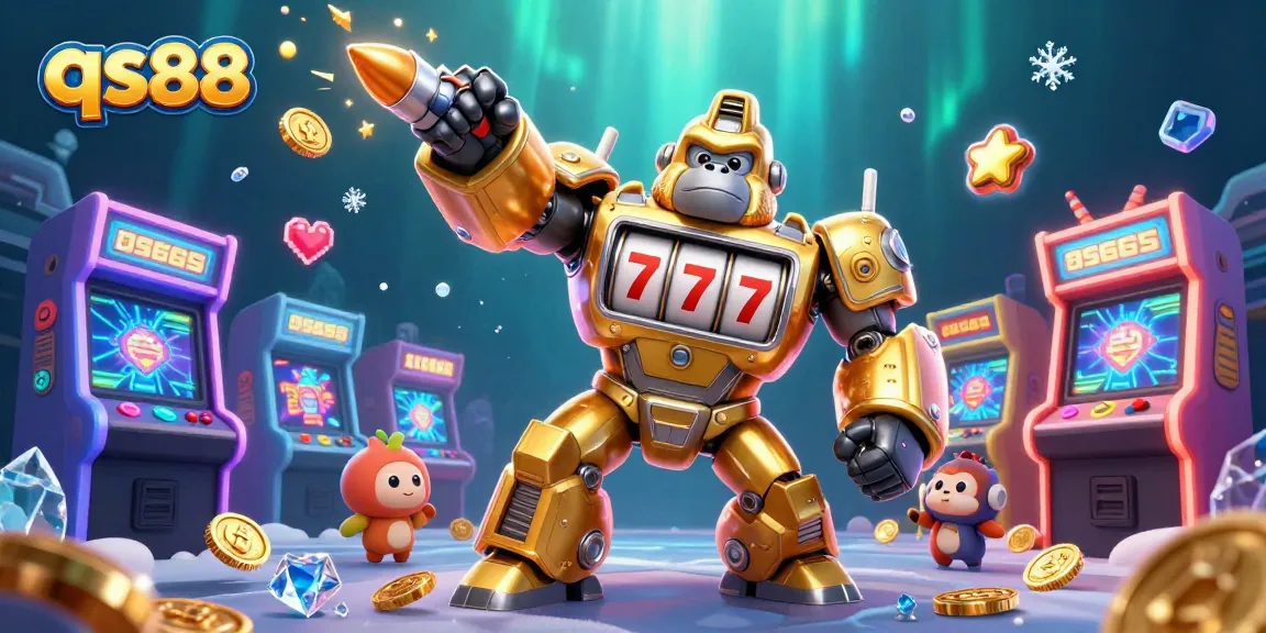 Experience the dynamic energy of qs88 with a golden gorilla mech and exciting casino elements.