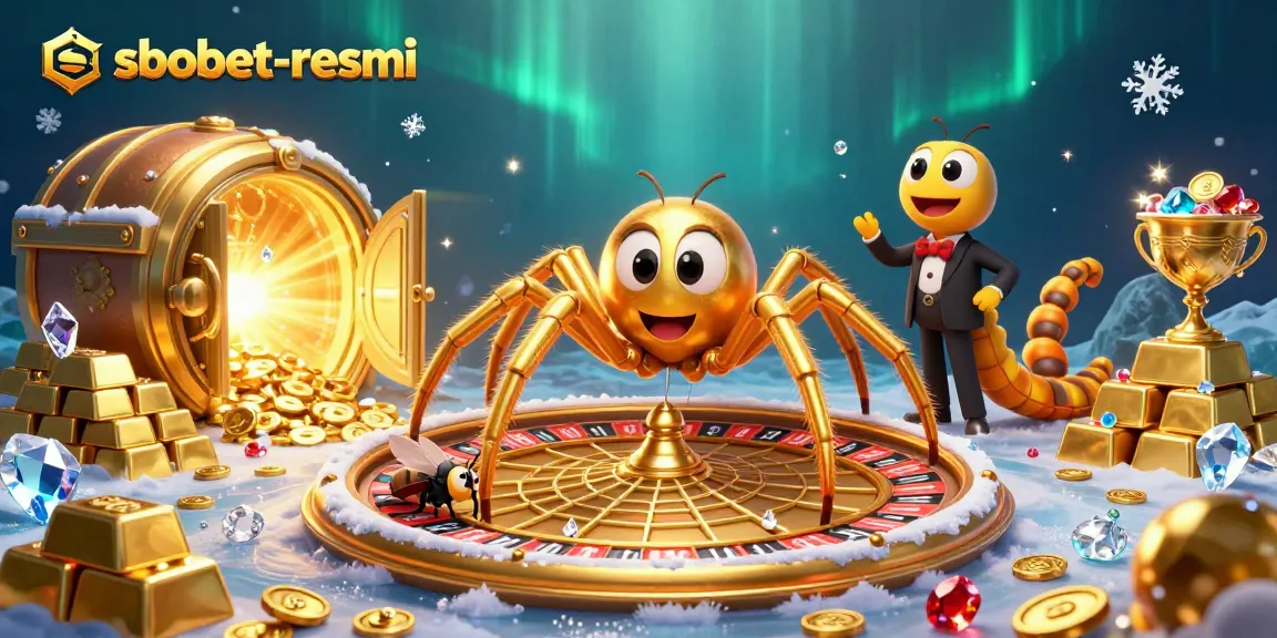 Immerse in sbobet-resmi's thrilling betting atmosphere with a golden spider and elegant croupier.