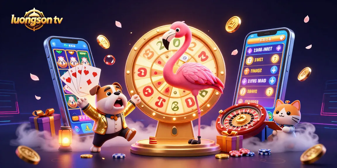 Immerse in the excitement of betting with luongson tv, showcasing vibrant casino gaming elements and animated characters.