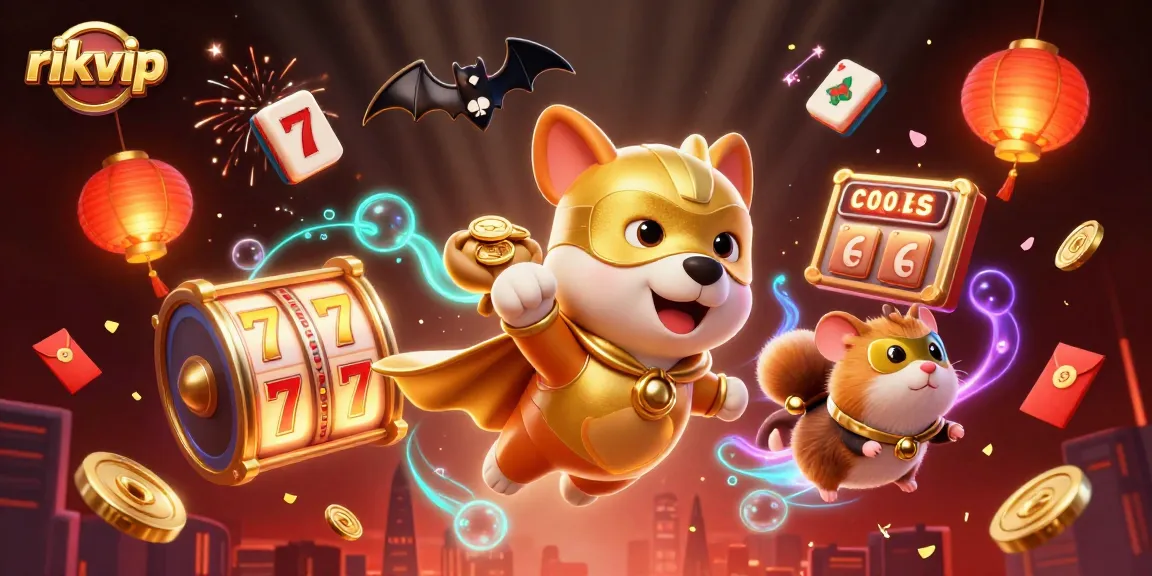 Experience thrilling slots and jackpots with rikvip in this vibrant 3D casino illustration.