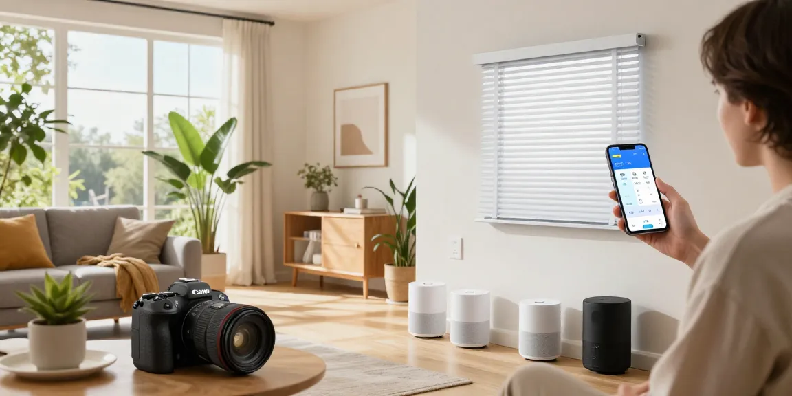 IKEA smart home devices seamlessly integrated in a modern living room, showcasing smart lighting and decor with natural light.