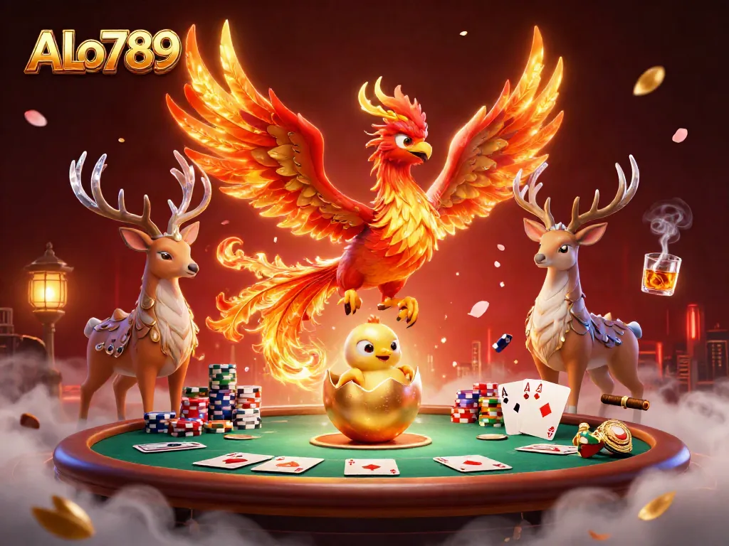 Experience the thrill of ALo789 with soaring mythical creatures in a vibrant poker scene.
