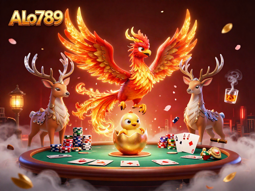 Experience the thrill of ALo789 with soaring mythical creatures in a vibrant poker scene.
