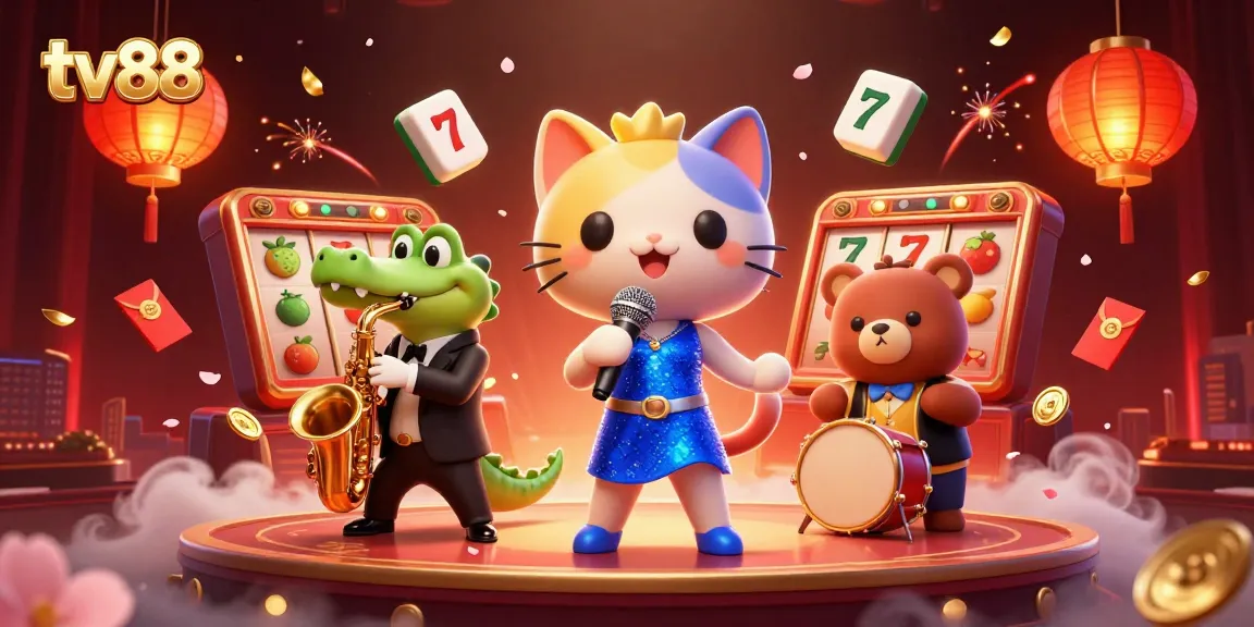 Engage with the vibrant world of tv88, featuring dynamic 3D casino characters celebrating winning moments.
