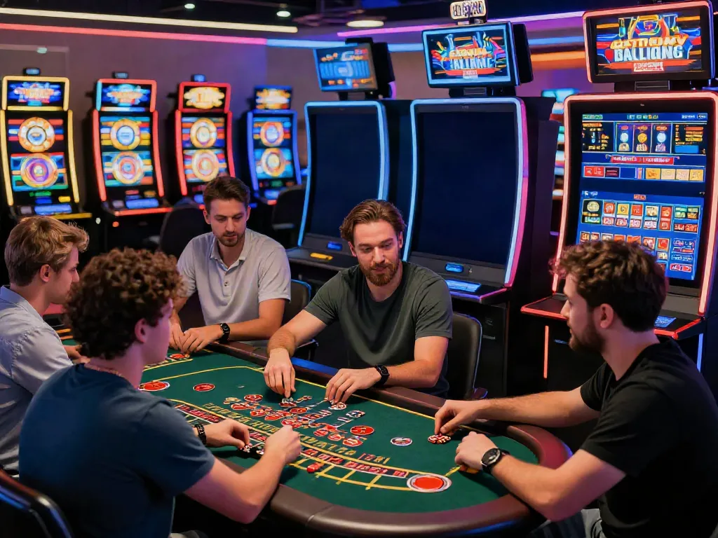 Engaged players enjoying the vibrant Casino En Ligne atmosphere, showcasing various games and dynamic interactions.
